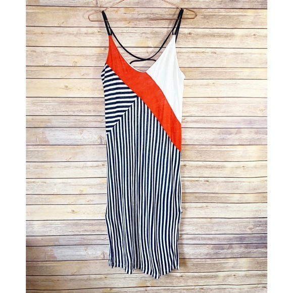 Splendid x Margherita Positano Linen Slipdress Asymmetrical Black White Summer - Picture 3 of 8